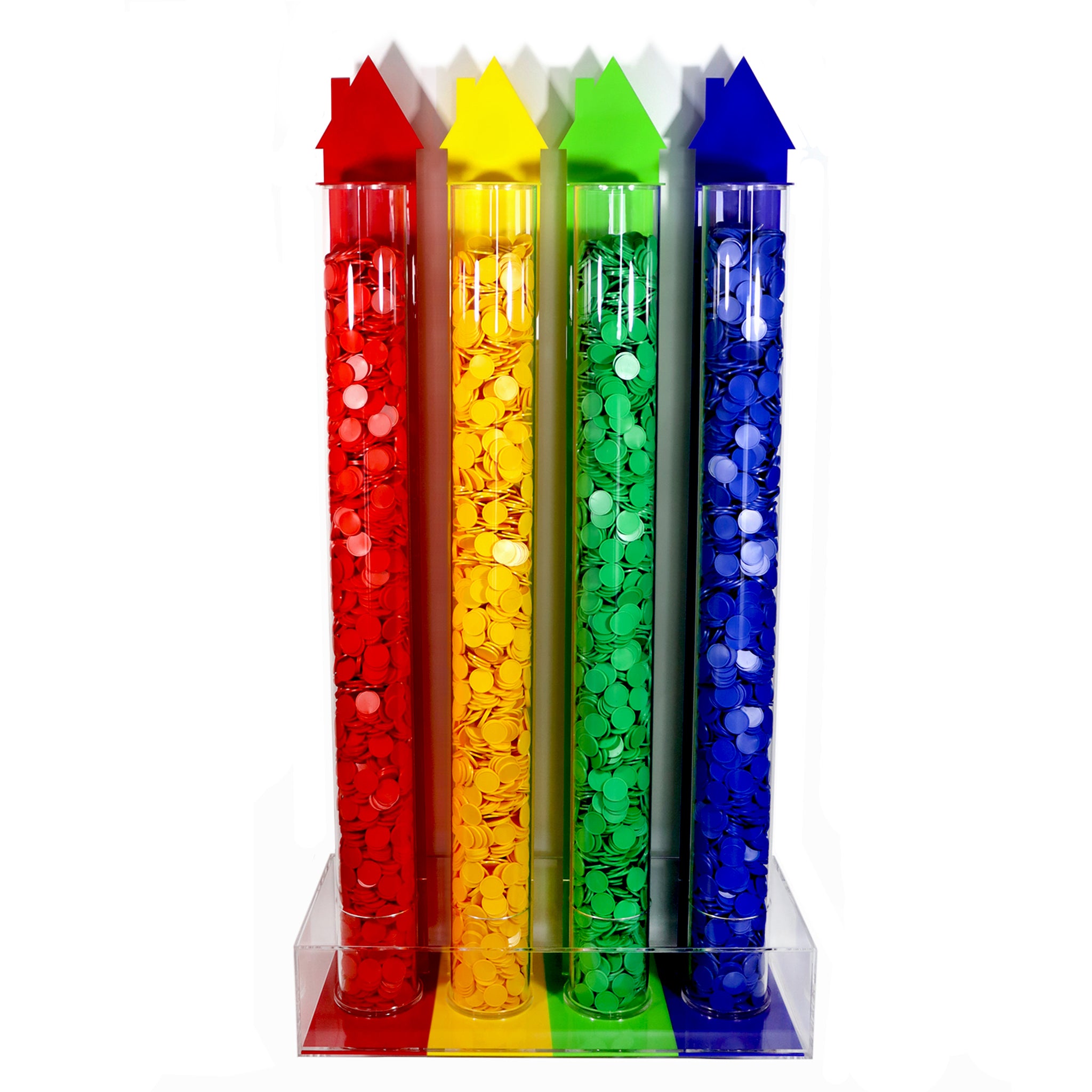 Large Student Reward Token Collector With Four Tubes In The House Colour Green, Red, Yellow and Blue
