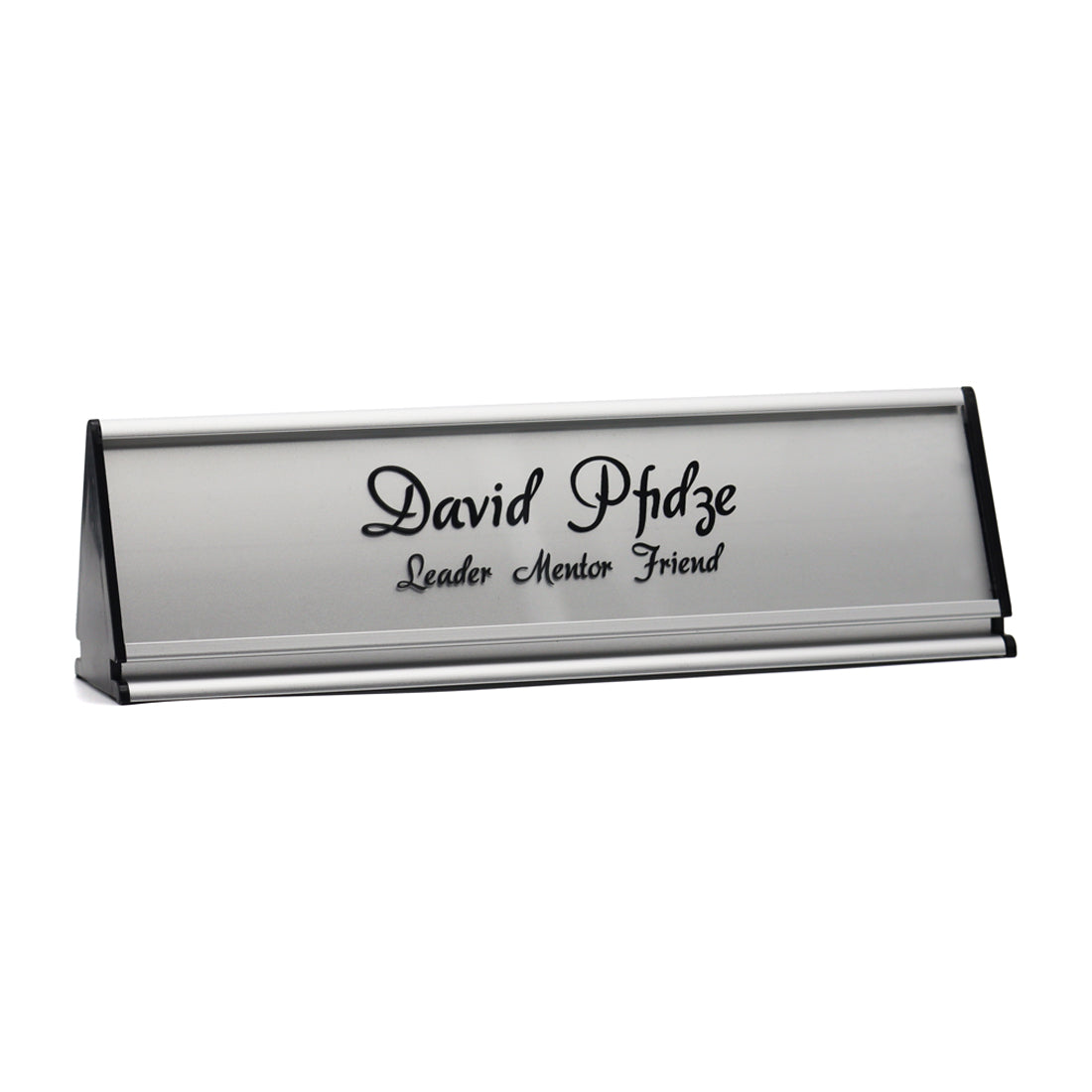 Personalised A-Frame Desk Name Plate 245x77mm - Silver Aluminium