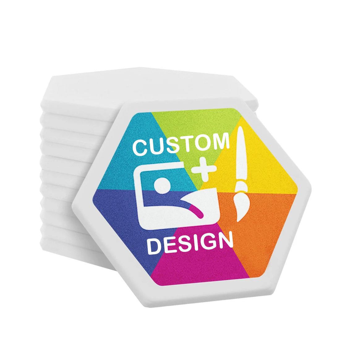 White Custom Printed Hexagon Plastic Tokens 38x38mm - MOQ 100