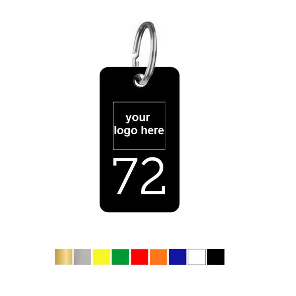Rounded Rectangle Acrylic Key Tags with Logo and Number Engraving