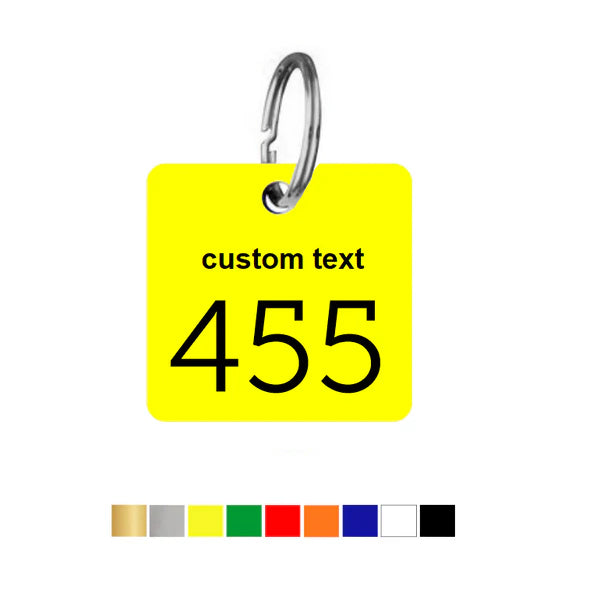 Rounded Square Acrylic Key Tags with Text and Number Engraving