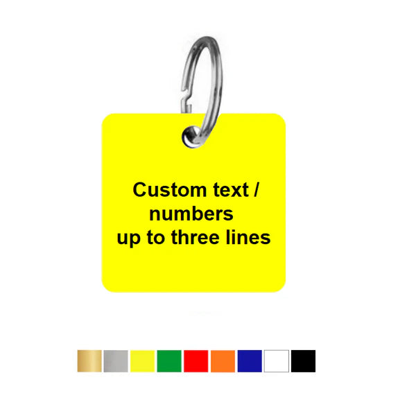 Rounded Square Acrylic Key Tags with Up To Three Lines Text/Number Engraving