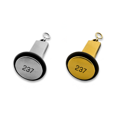 Gold and Silver Aluminium Key Tags With Custom Engraving 'Emperor' Bottom