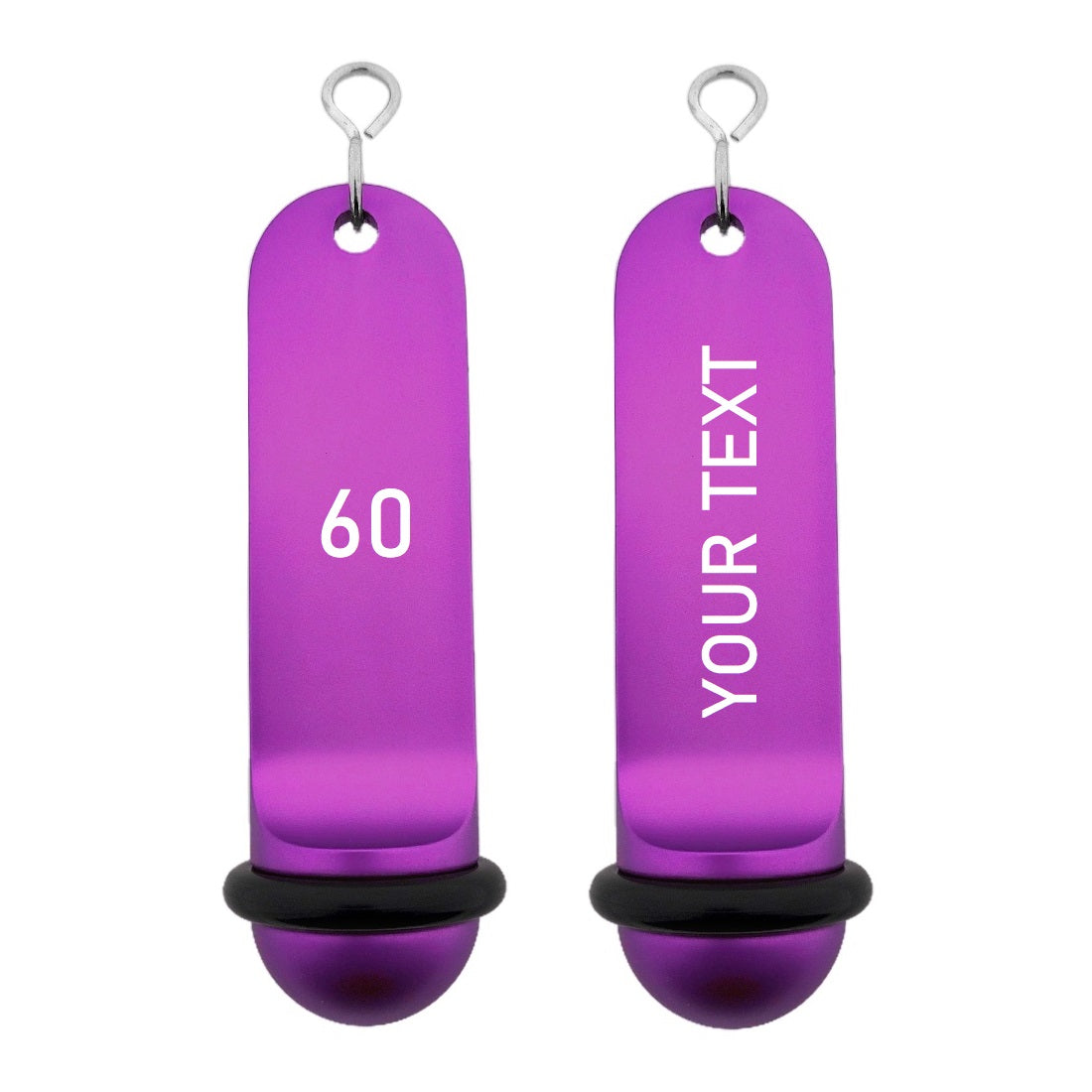 Big Classic Aluminium Hotel Key Tags With Custom White Laser Engraving - Purple Key Tags With Rubber Ring and S-Hook Fastener