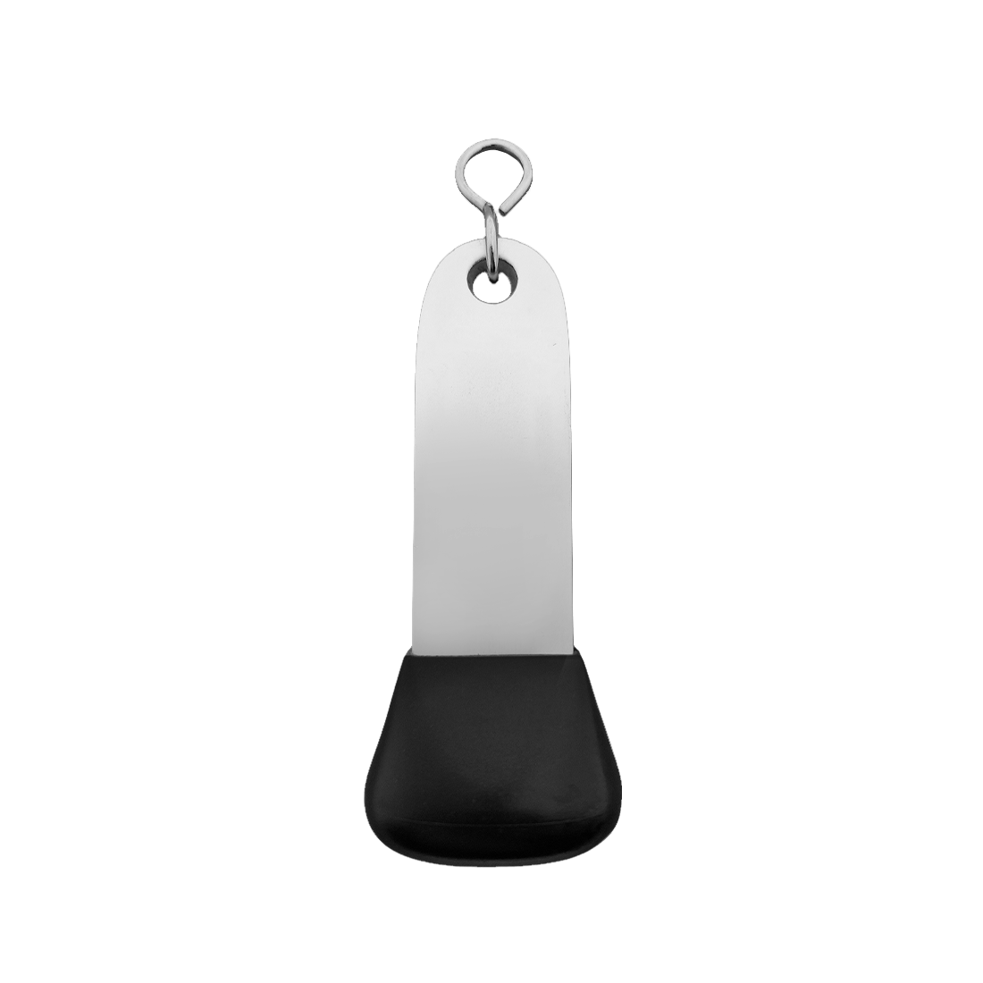 Big Silver Rectangle Aluminium Hotel Key Tag With Rounded Top and Black Rubber Cap and Silver S-hook Fasteners 115x30mm Model: Camber