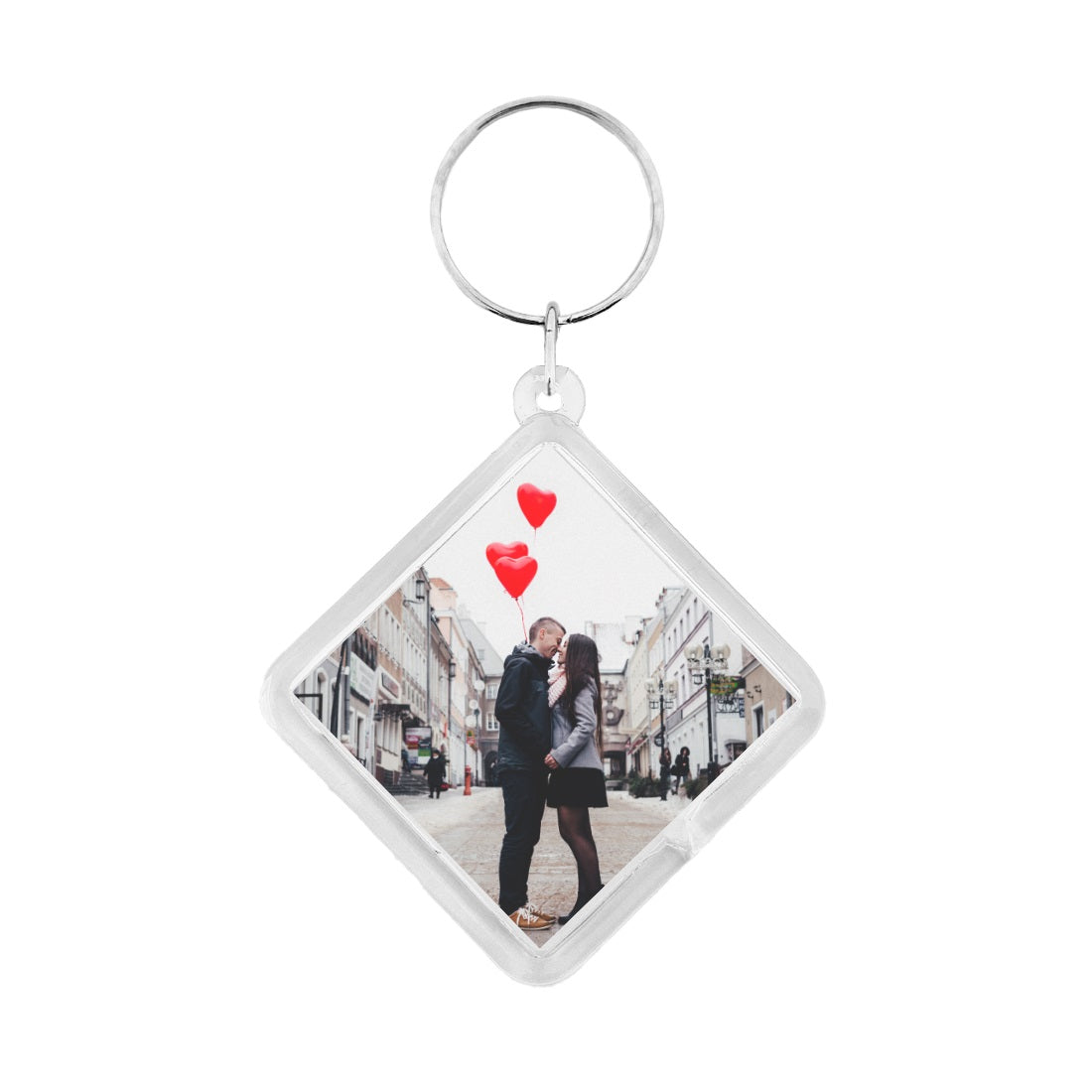 Custom Printed Acrylic Photo Frame Key Tag Diamond Shaped 58x58mm