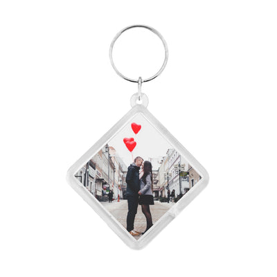 Custom Printed Acrylic Photo Frame Key Tag Diamond Shaped 58x58mm