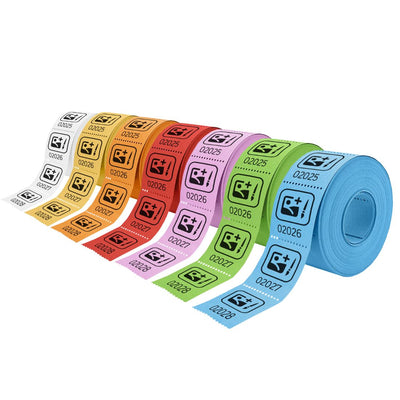 Custom Printed Ticket Roll In Seven Different Paper Colours 30x30mm