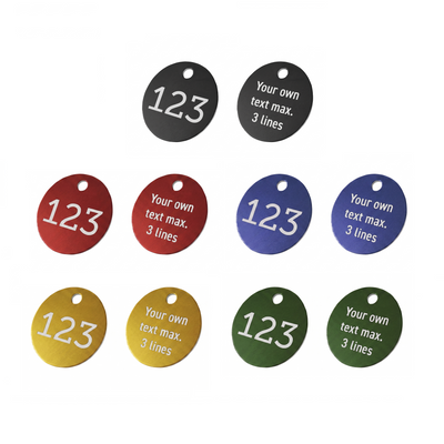 Andodised Coloured Aluminium Tags with Number and Text Engraving - Metal Asset Tags