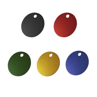 Colour Options Anodised Aluminium Number Tags in Black, Red, Dark Green, Gold and Blue