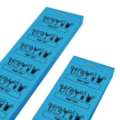 Blue Drink Tickets On Strips Of 5 or 10 Tickets With One Line Of Custom Text