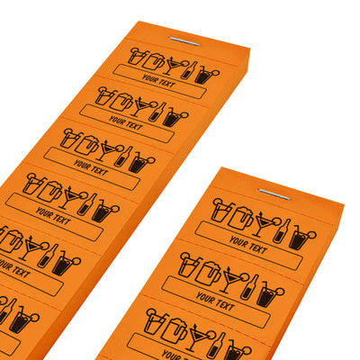 Orange Drink Tickets On Strips Of 5 or 10 Tickets With One Line Of Custom Text