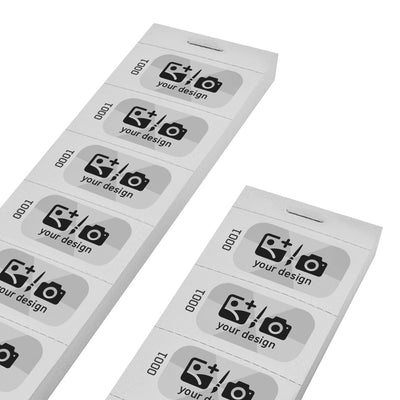 Custom Printed Paper Ticket Strip With a Black and Grey Print With Consecutive Numbering On Light Grey Paper