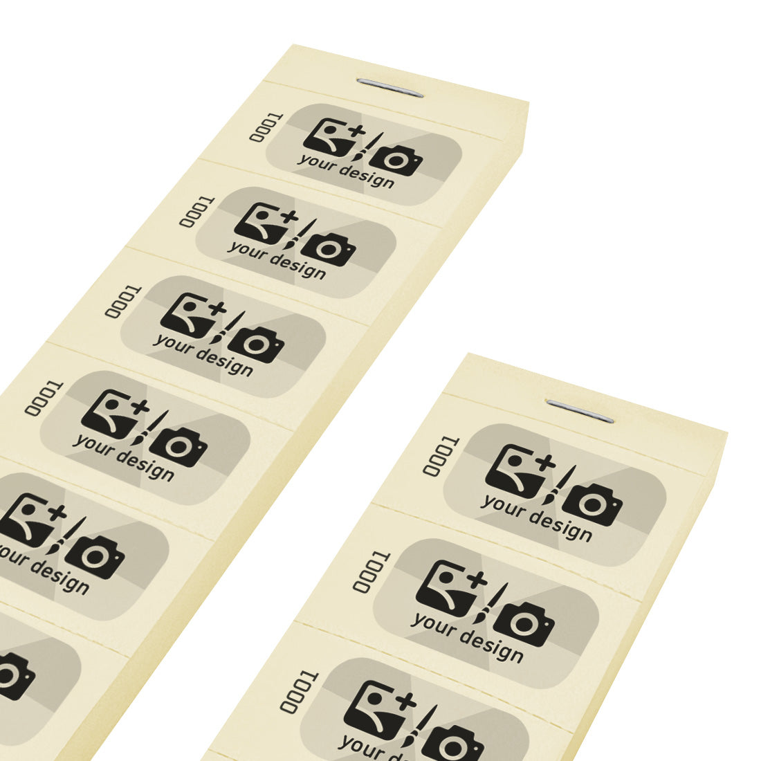 Custom Printed Paper Ticket Strip With a Black and Grey Print With Consecutive Numbering On Pastel Yellow Paper