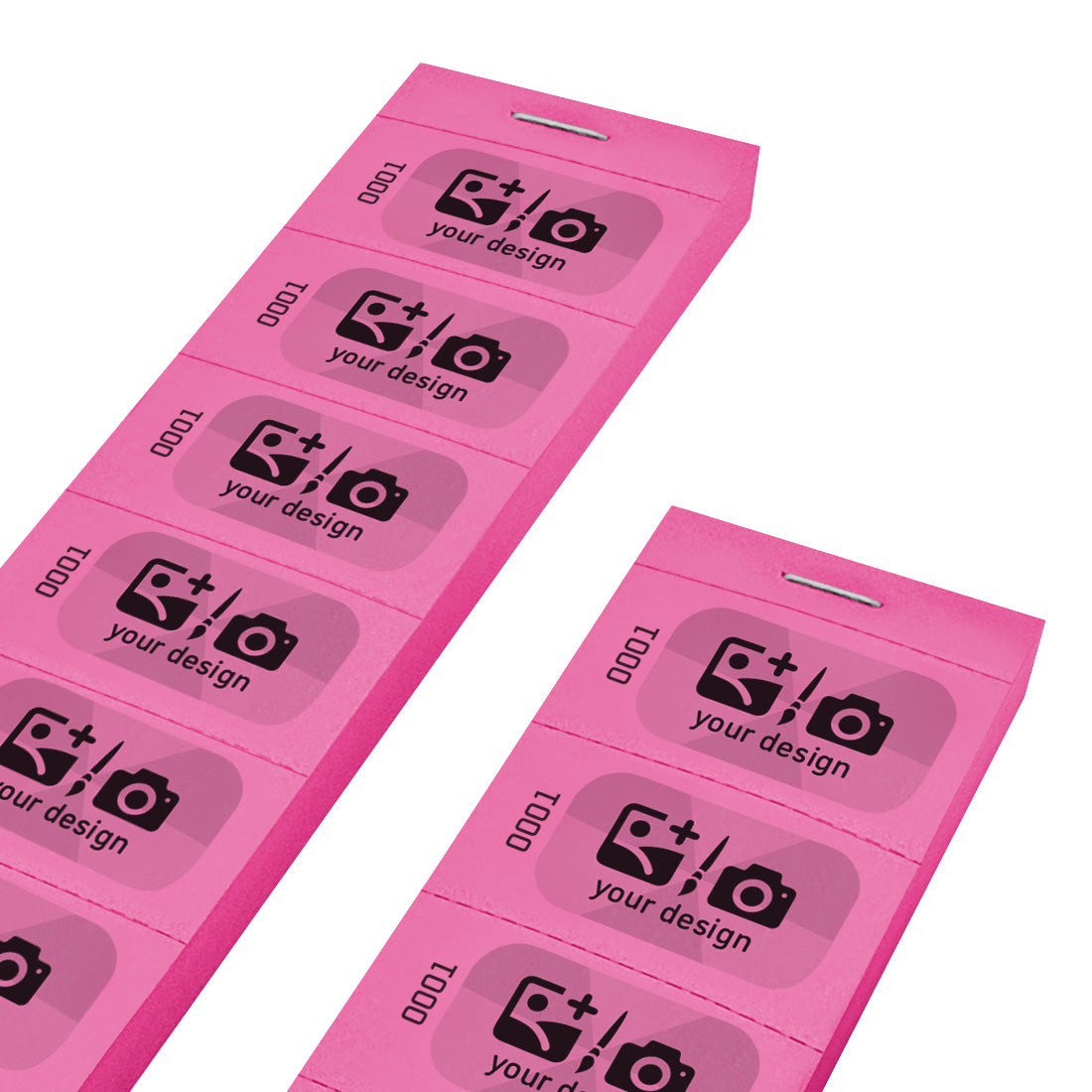 Custom Printed Paper Ticket Strip With a Black and Grey Print With Consecutive Numbering On Pink Paper