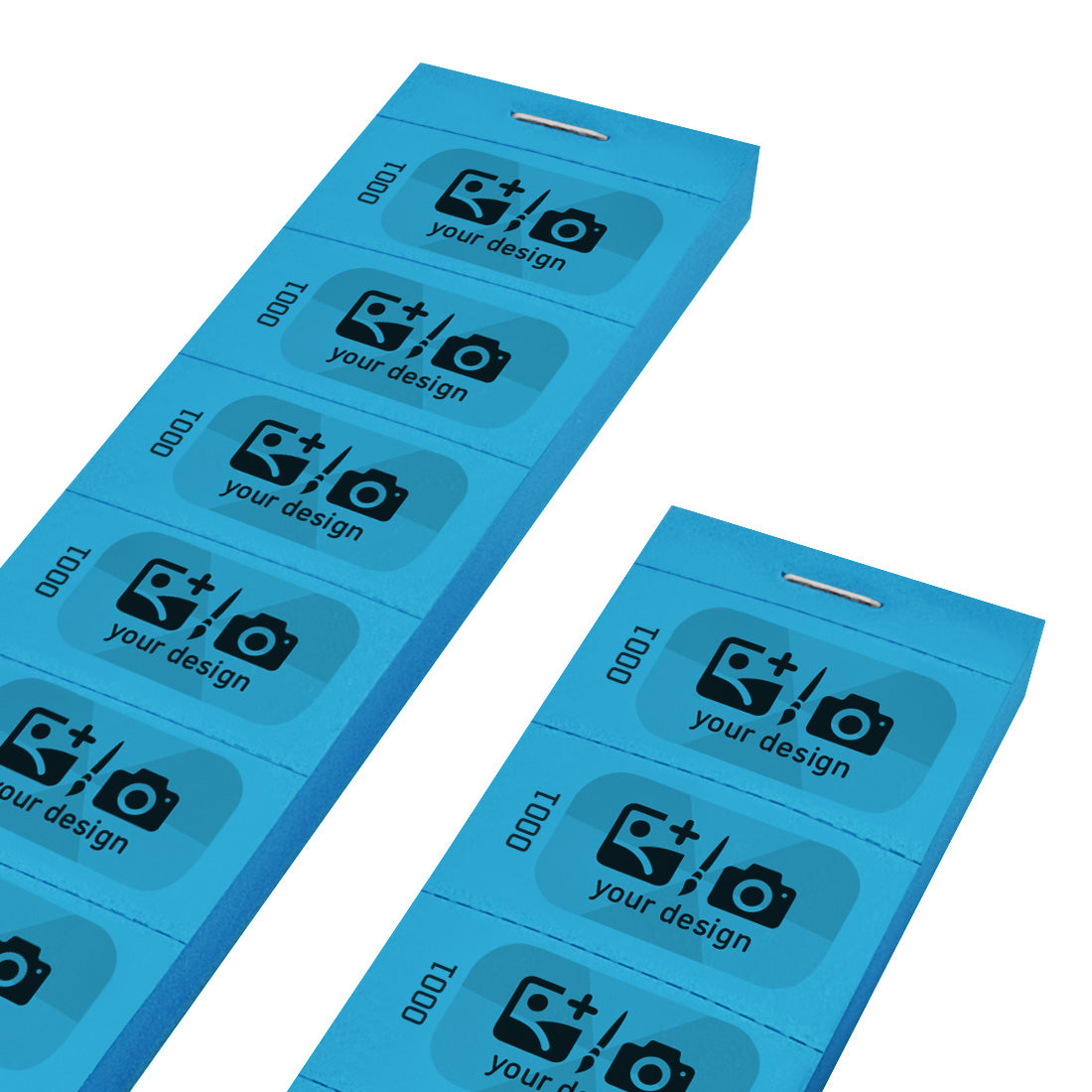 Custom Printed Paper Ticket Strip With a Black and Grey Print With Consecutive Numbering On Blue Paper