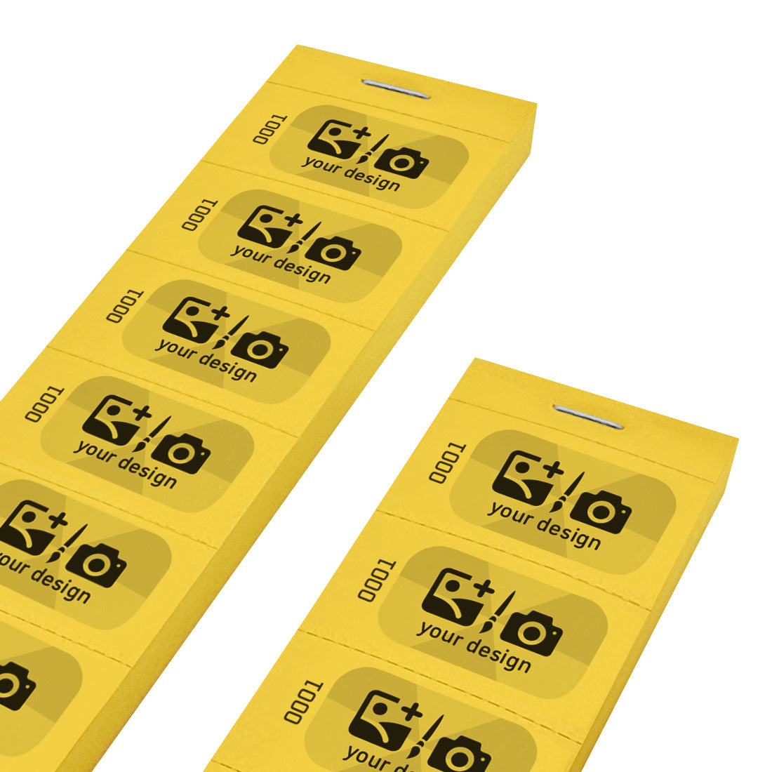 Custom Printed Paper Ticket Strip With a Black and Grey Print With Consecutive Numbering On Yellow Paper