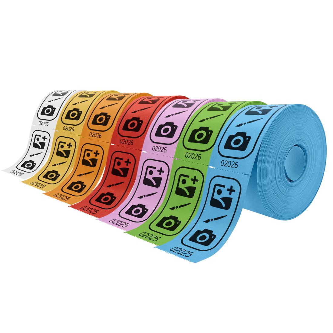 Ticket Rolls In Seven Different Paper Colours with Custom Printing 114x60mm