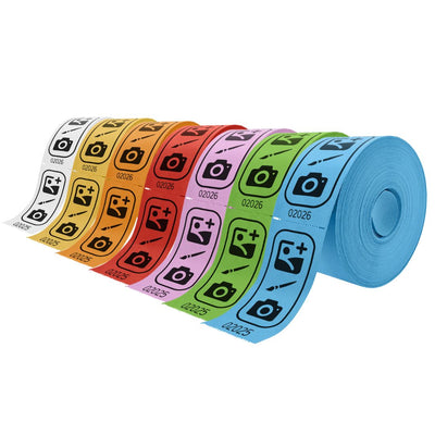 Ticket Rolls In Seven Different Paper Colours with Custom Printing 114x60mm