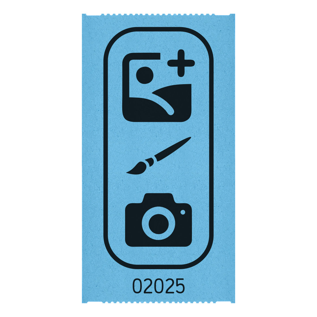 Tickets Rolls custom printed on blue paper with black ink, showing one individual 114x60mm ticket with a custom design and serial number printed in black