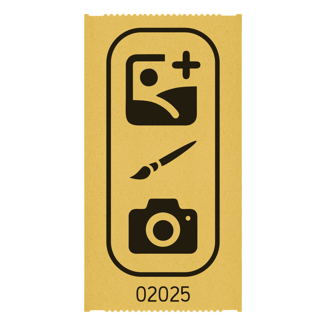 Tickets Rolls custom printed on yellow paper with black ink, showing one individual 114x60mm ticket with a custom design and serial number printed in black