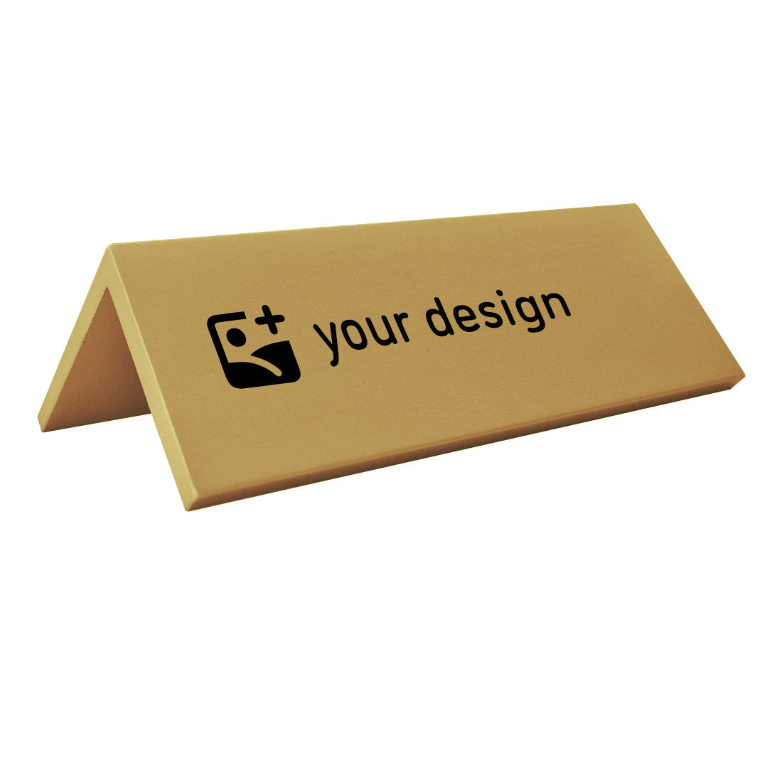 Gold Metal Table Sign With Custom Engraving In Black Colour 120x50mm Roof-shape or A-frame Design