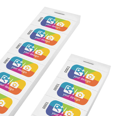 Custom Printed Ticket Strips On White Paper With A Full Colour Design and Sequential Numbering