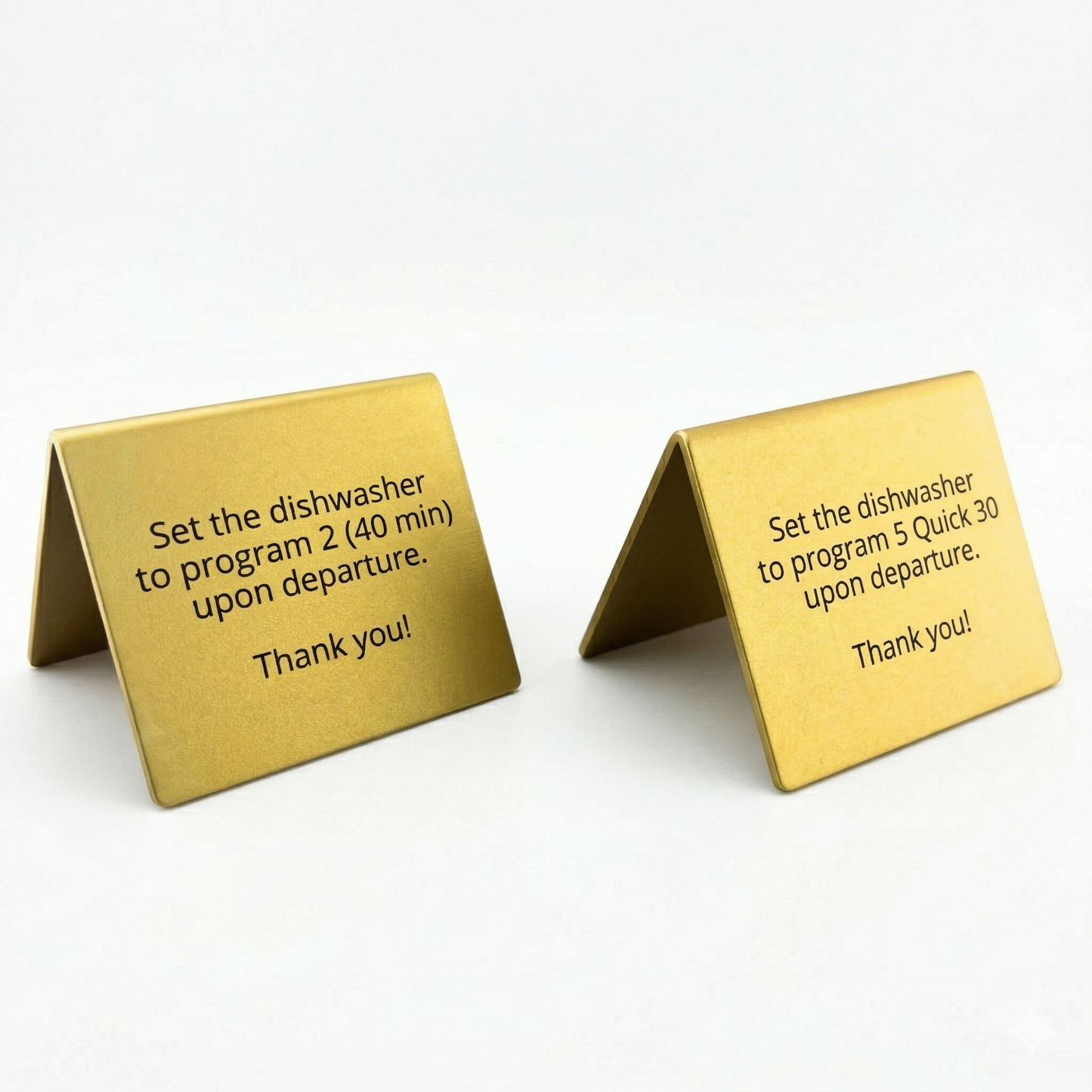 Gold Aluminium Table Signs With Custom Engraved Text Engraving 60x50mm