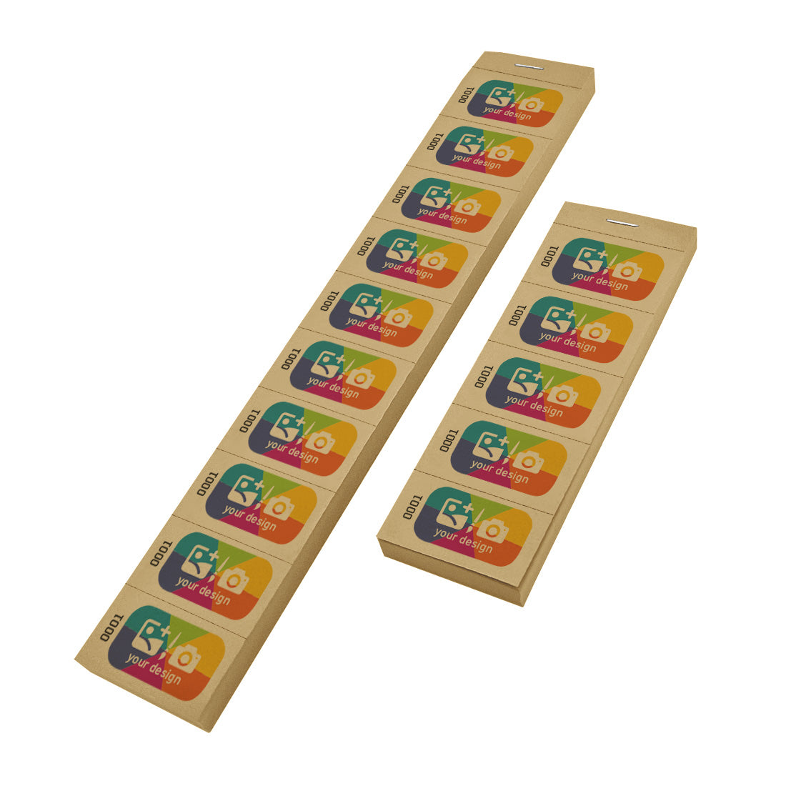 Custom Printed Ticket Stips On Caramel Coloured Paper 5 and 10 Ticket Strips With Sequential Numbering