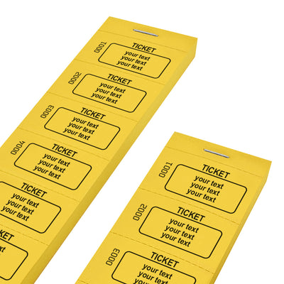 Custom Printed Ticket Strips On Yellow Paper With Three Lines Of Text and Numbering