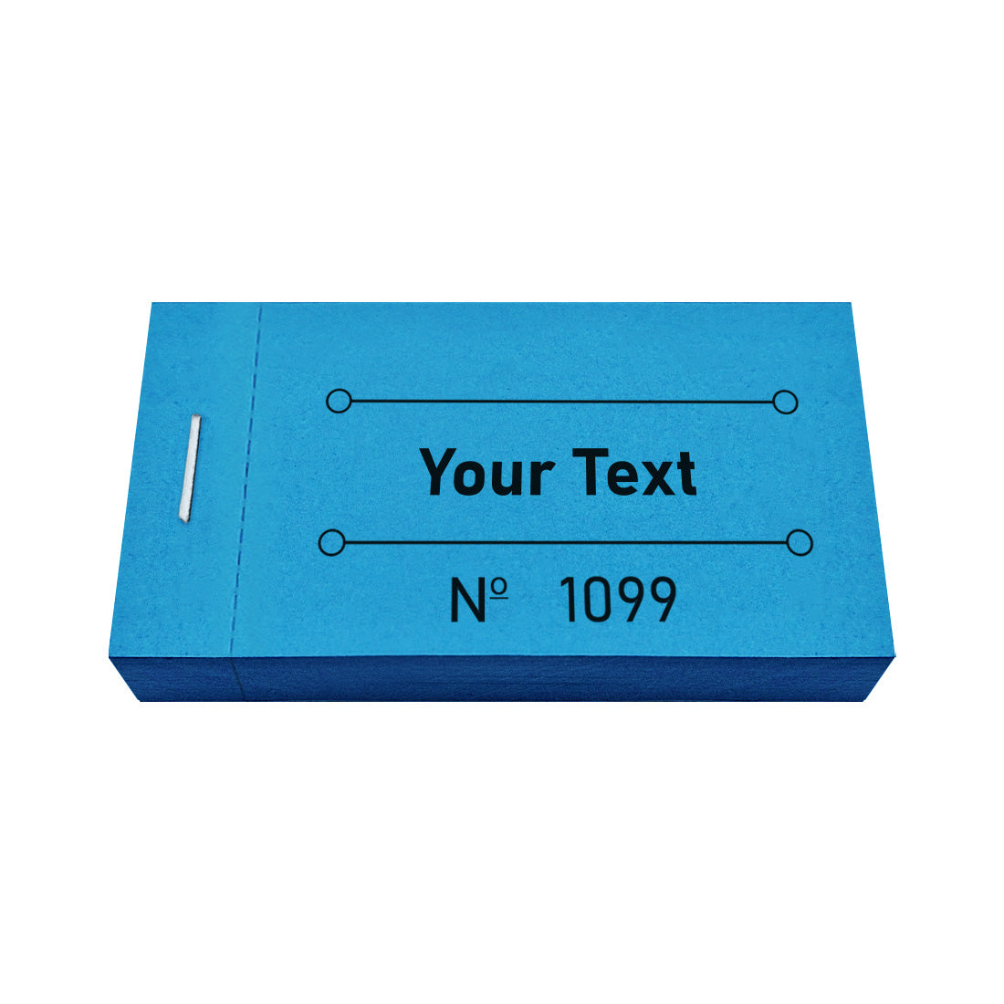 Custom Printed Ticket Books Blue With Your Text and Sequential Numbering Front View