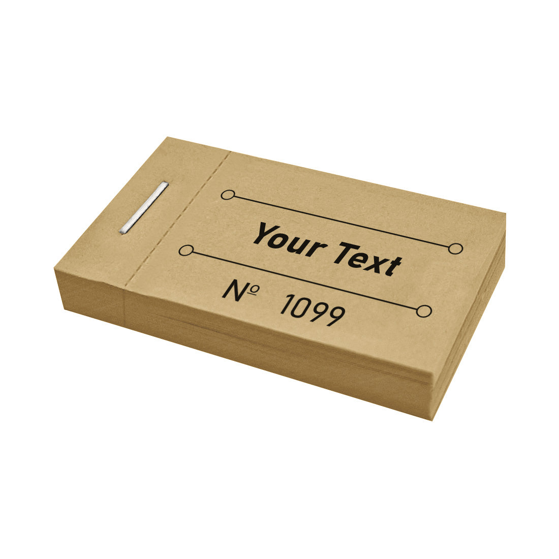 Custom Printed Ticket Books Caramle With Your Text and Sequential Numbering Front Side View