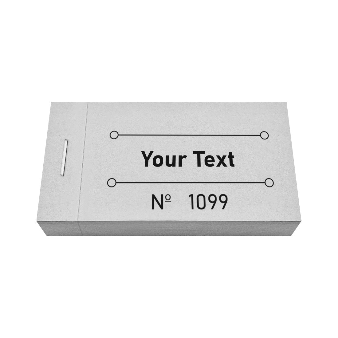 Custom Printed Ticket Booklet With Your Text and Sequential Numbering White Front View