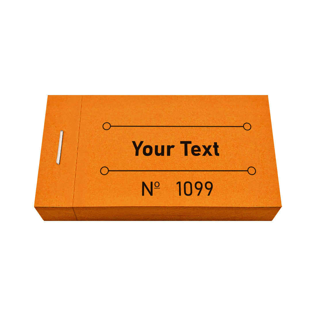 Custom Printed Ticket Booklet With Your Text and Sequential Numbering Orange Front View