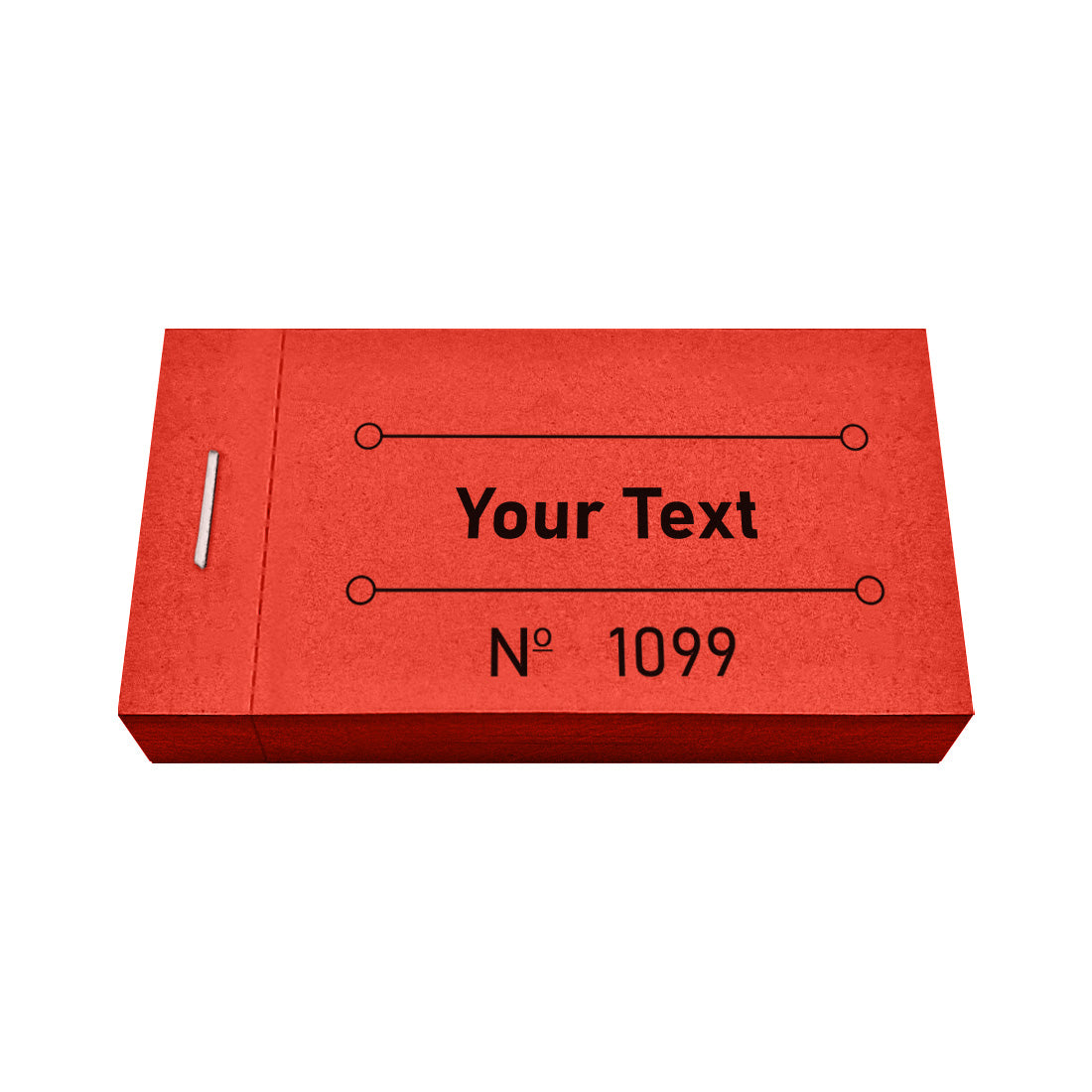 Custom Printed Ticket Booklet With Your Text and Sequential Numbering Red Front View