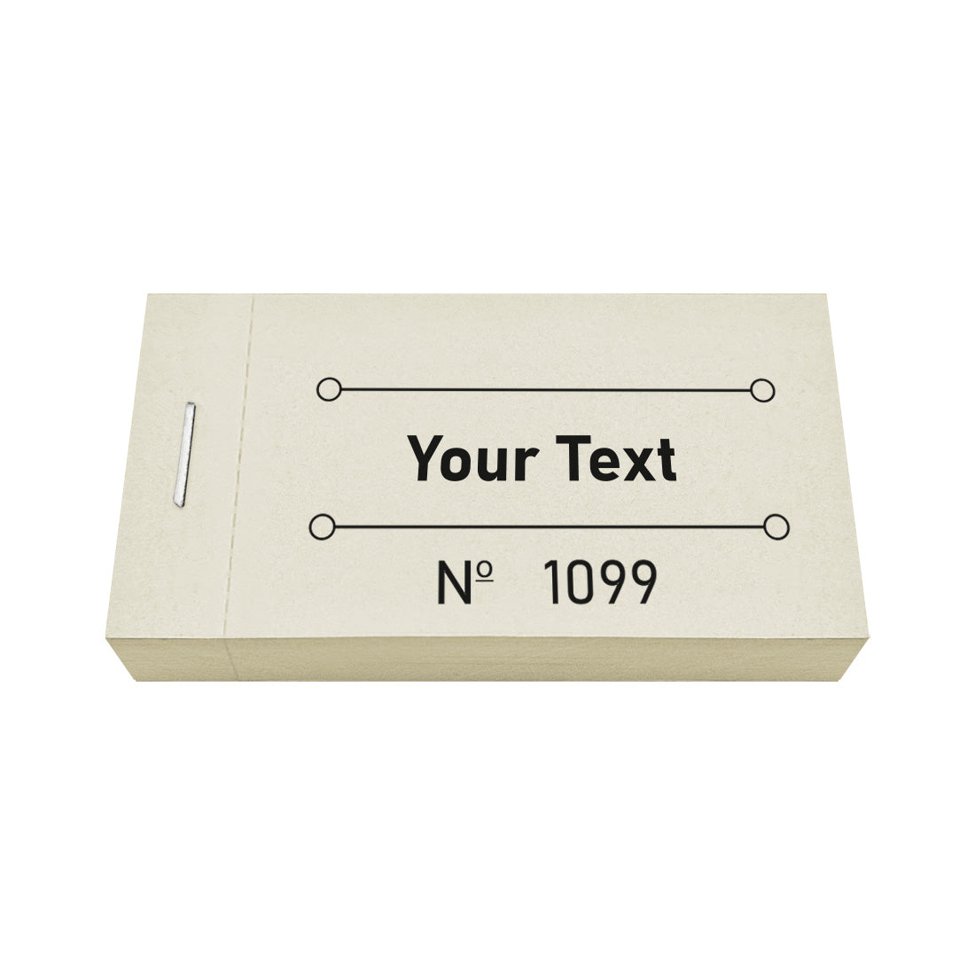 Custom Printed Ticket Booklet With Your Text and Sequential Numbering White Front View