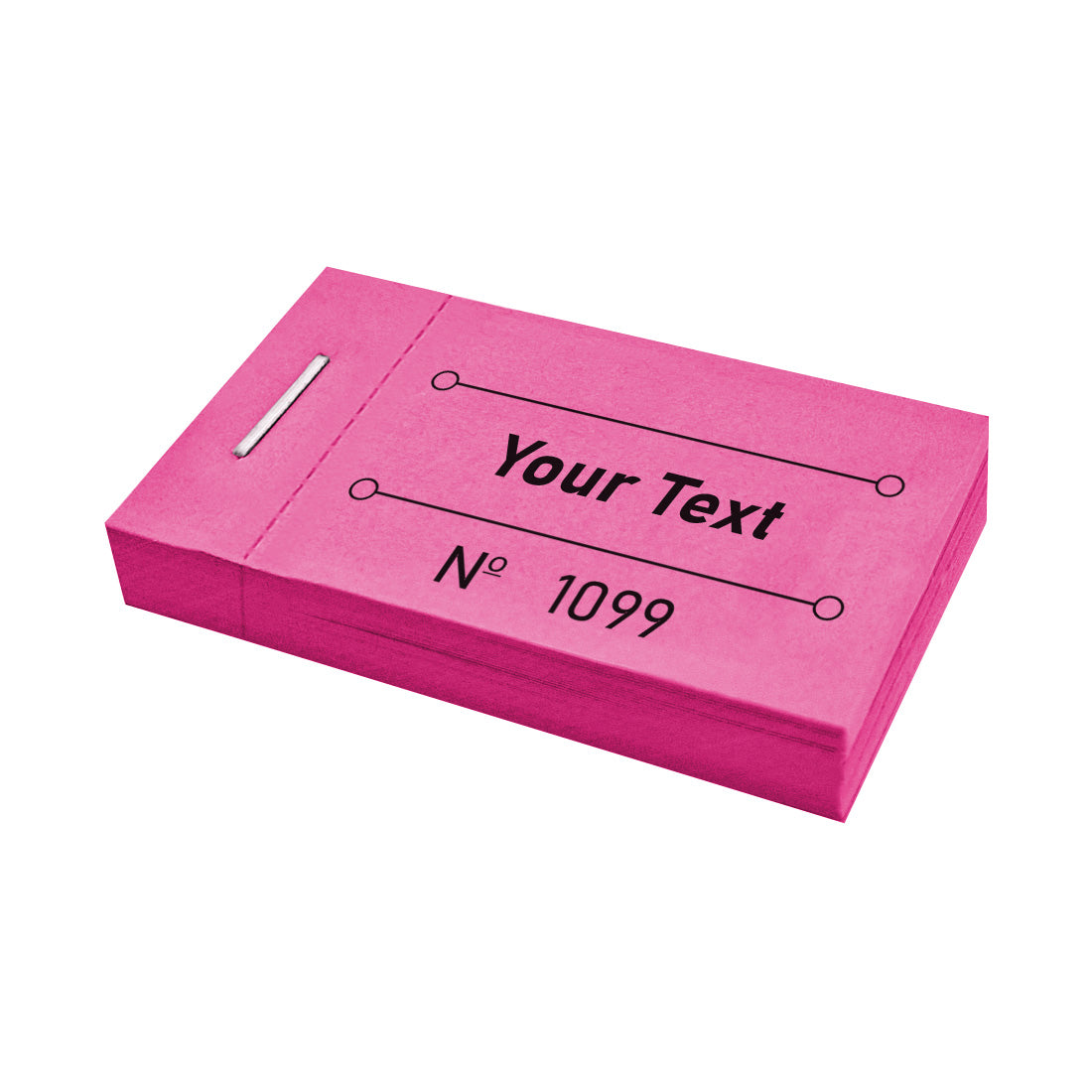 Custom Printed Ticket Books Pink With Your Text and Sequential Numbering Front Side View