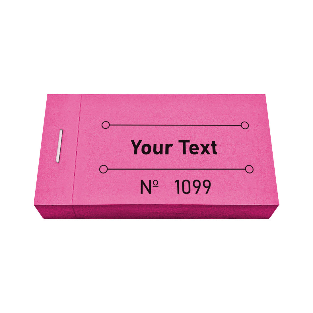 Custom Printed Ticket Booklet With Your Text and Sequential Numbering Pink Front View