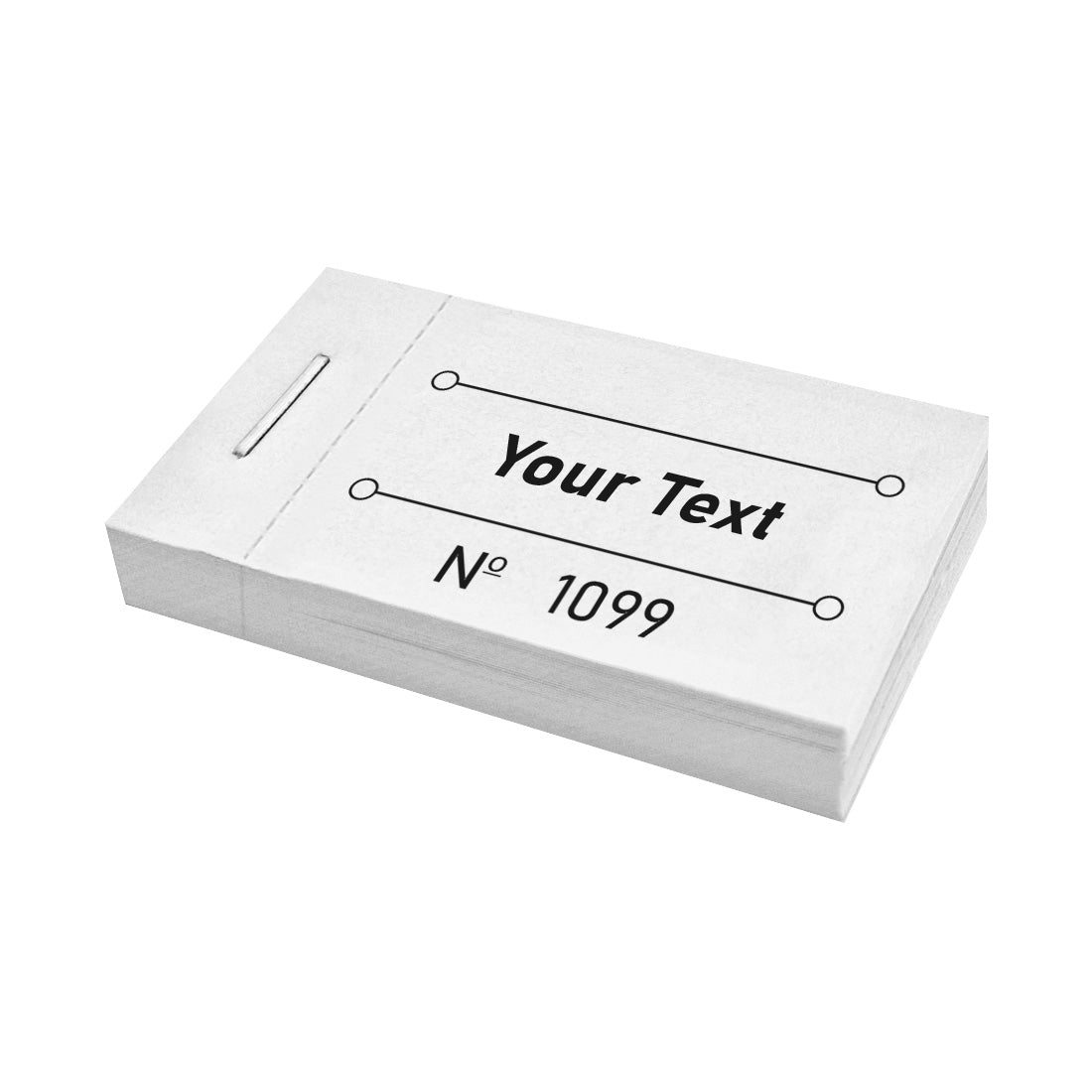 Custom Printed Ticket Books White With Your Text and Sequential Numbering Front Side View