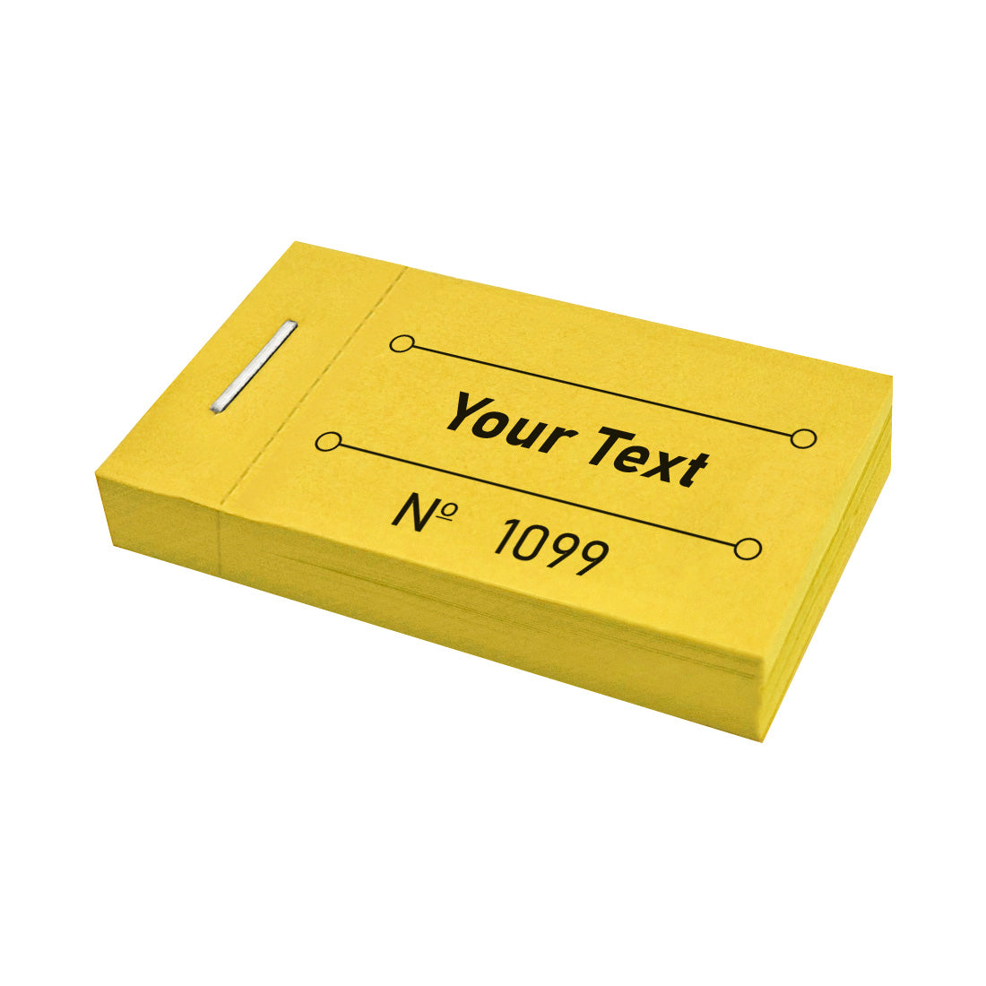 Custom Printed Ticket Booklet With Your Text and Sequential Numbering, Yellow Front Side View