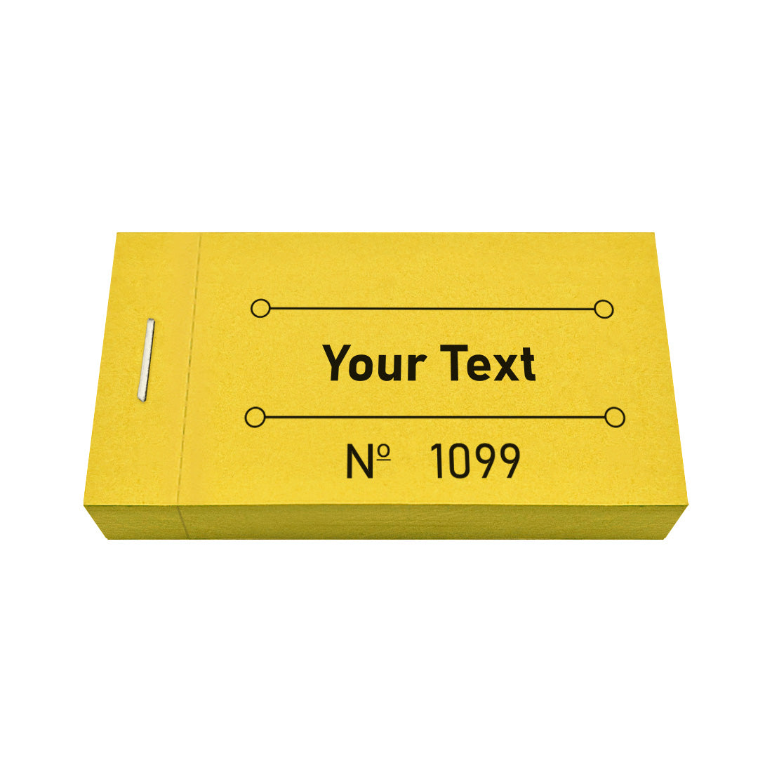 Custom Printed Ticket Booklet With Your Text and Sequential Numbering Yellow Front View
