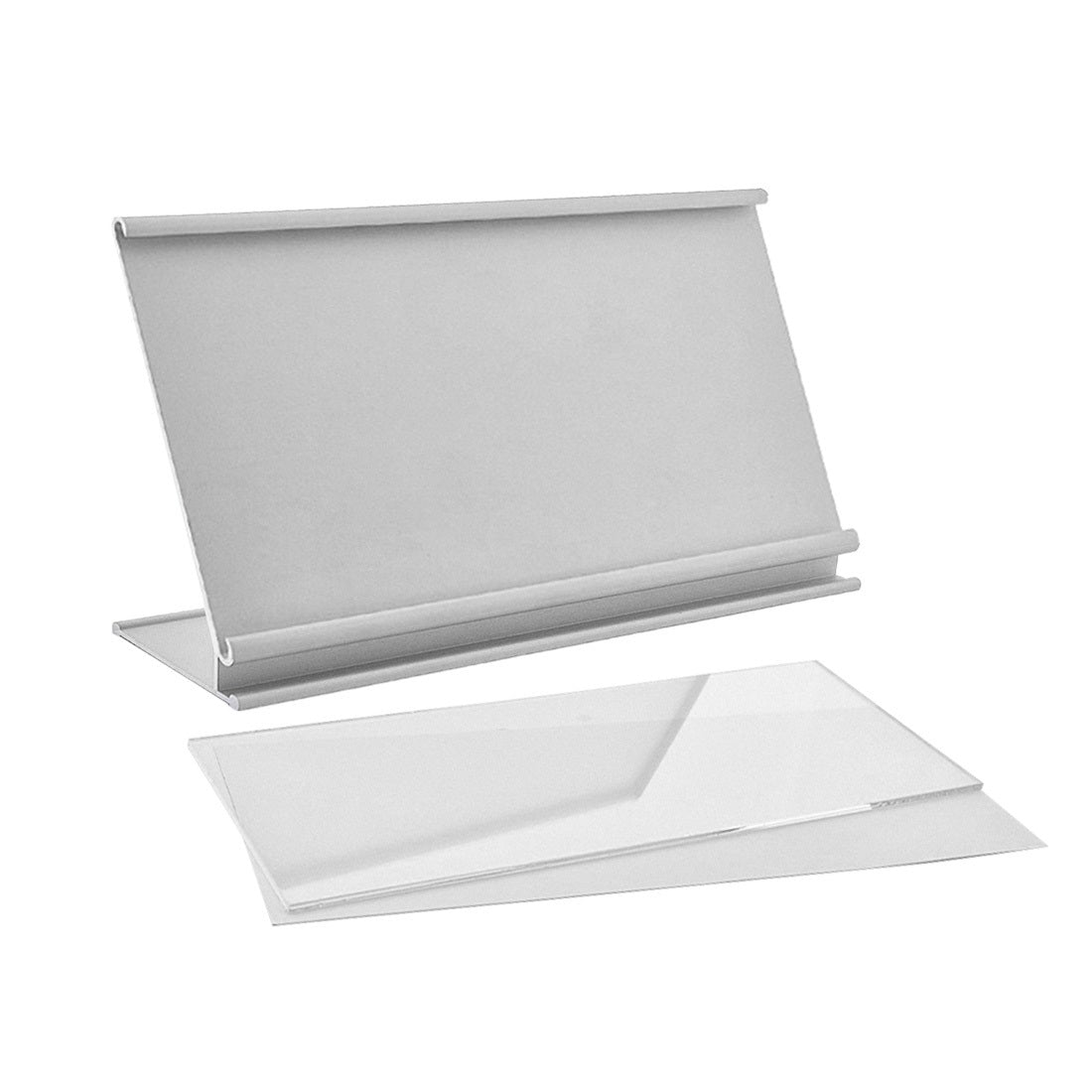 デスクネームプレート 紙インサート付き 170x100mm - シルバーアルミニウム