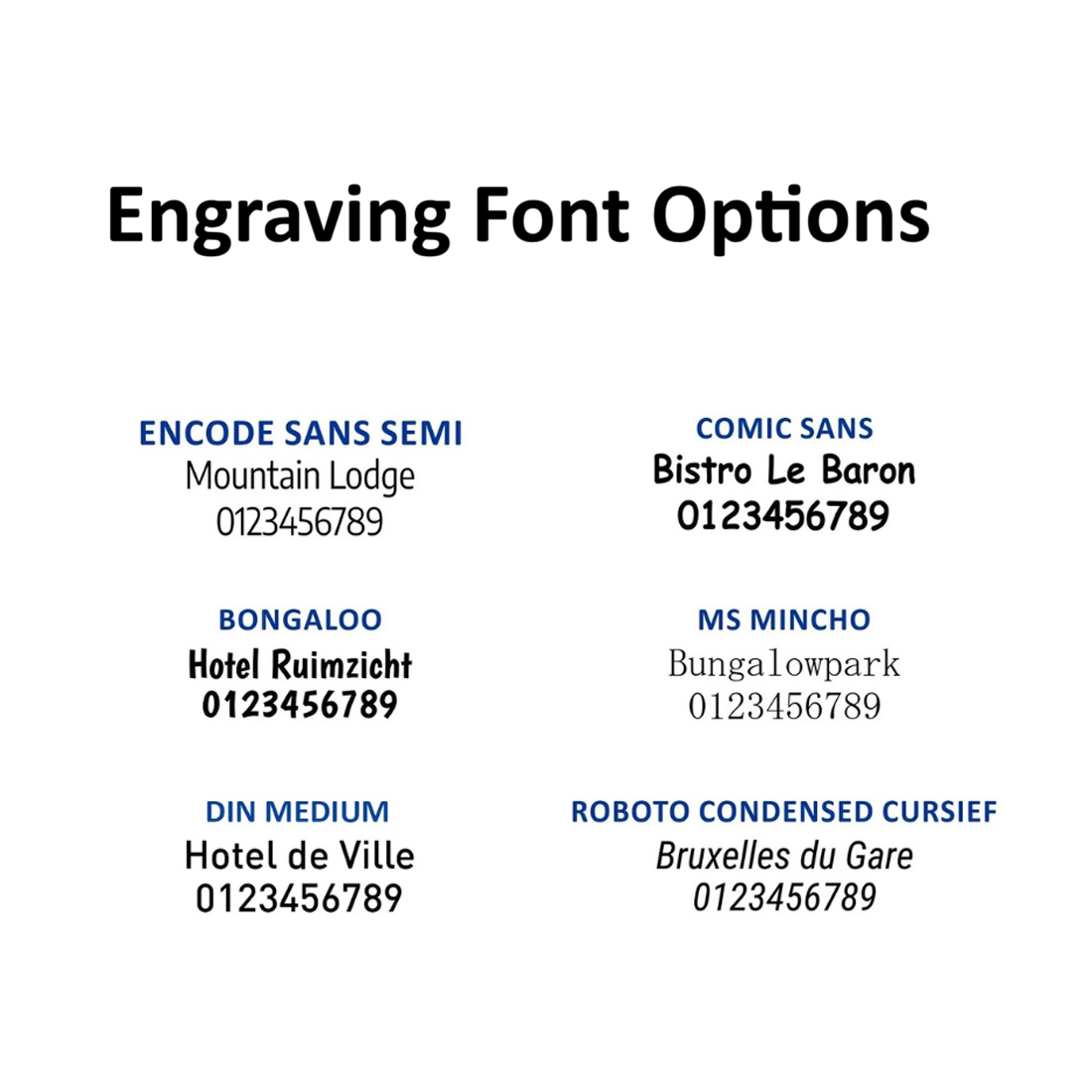 Six Available Engraving Font For Stainless Steel Table Sign With Two Lines Text Engraving