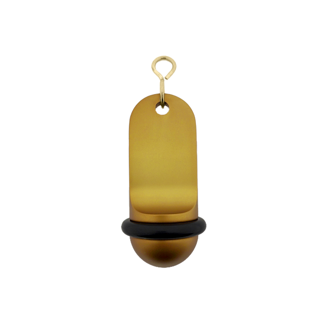 Gold Aluminium Hotel Key Tags Medium Size 70x30mm With Gold S-hook Fastener and Black Rubber Ring Front View.