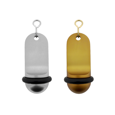 Silver and Gold Aluminium Hotel Key Tags 70x30mm With A Gold Or Silver S-hook fastener and black rubber ring.