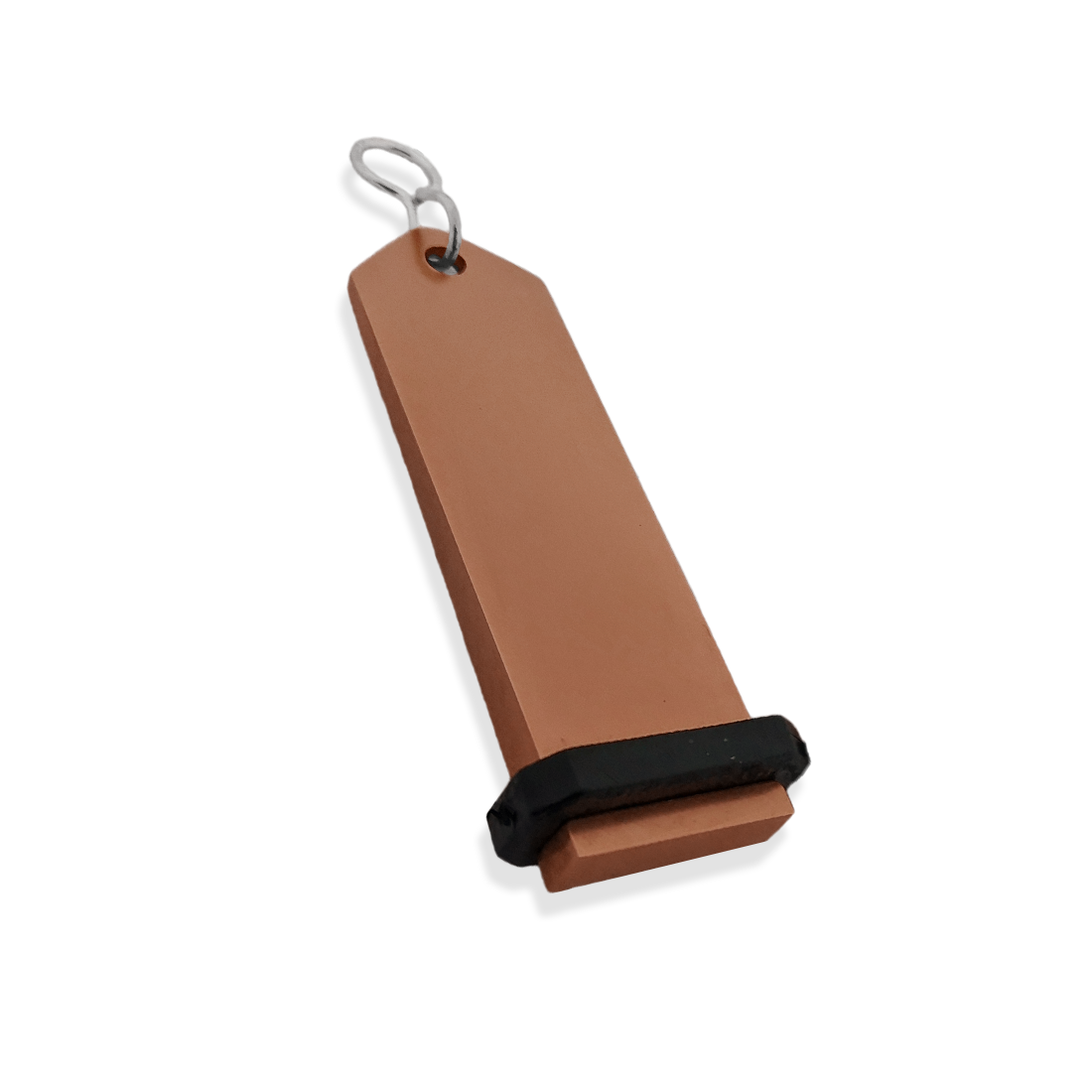 Large Bronze Aluminium Key Tag Rectangle 100x30mm With A silver S-hook Fastener and Black Rubber Ring Side View