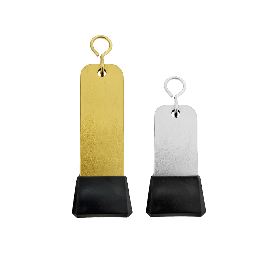 Large & Small Gold and Silver Aluminium Key Tags With Tapered Black Rubber Cap and Matching S-hook Fastener Model: 'Dauphine'