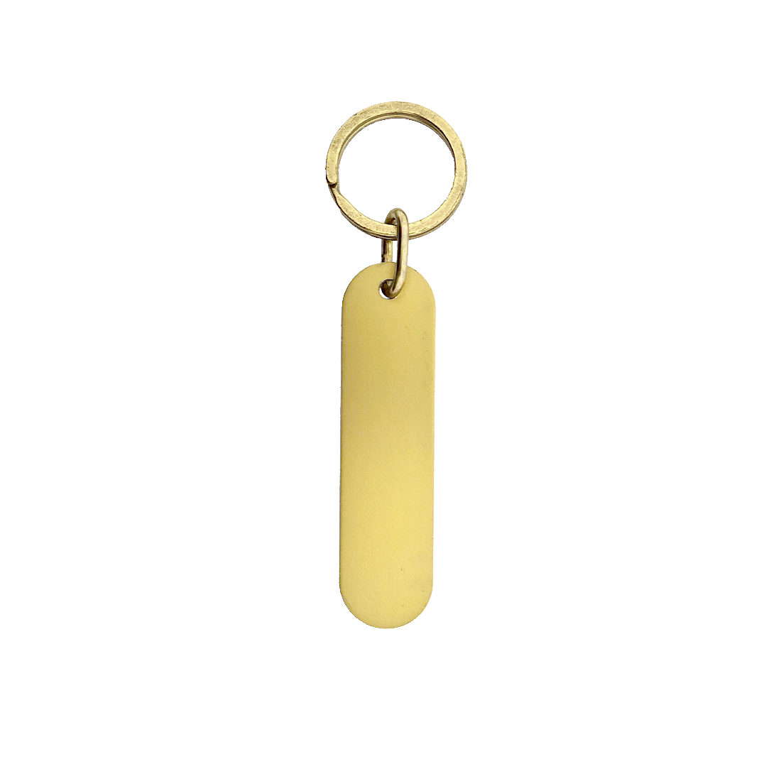 Long Oval Aluminium Key Tag Gold With Matching Split Key Ring Model Vicky 78x20mm Front View