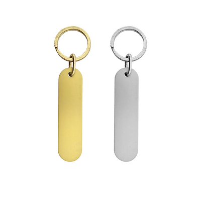 Long Oval Aluminium Key Tags Silver and Gold With Matching Split Key Ring Model Vicky 78x20mm