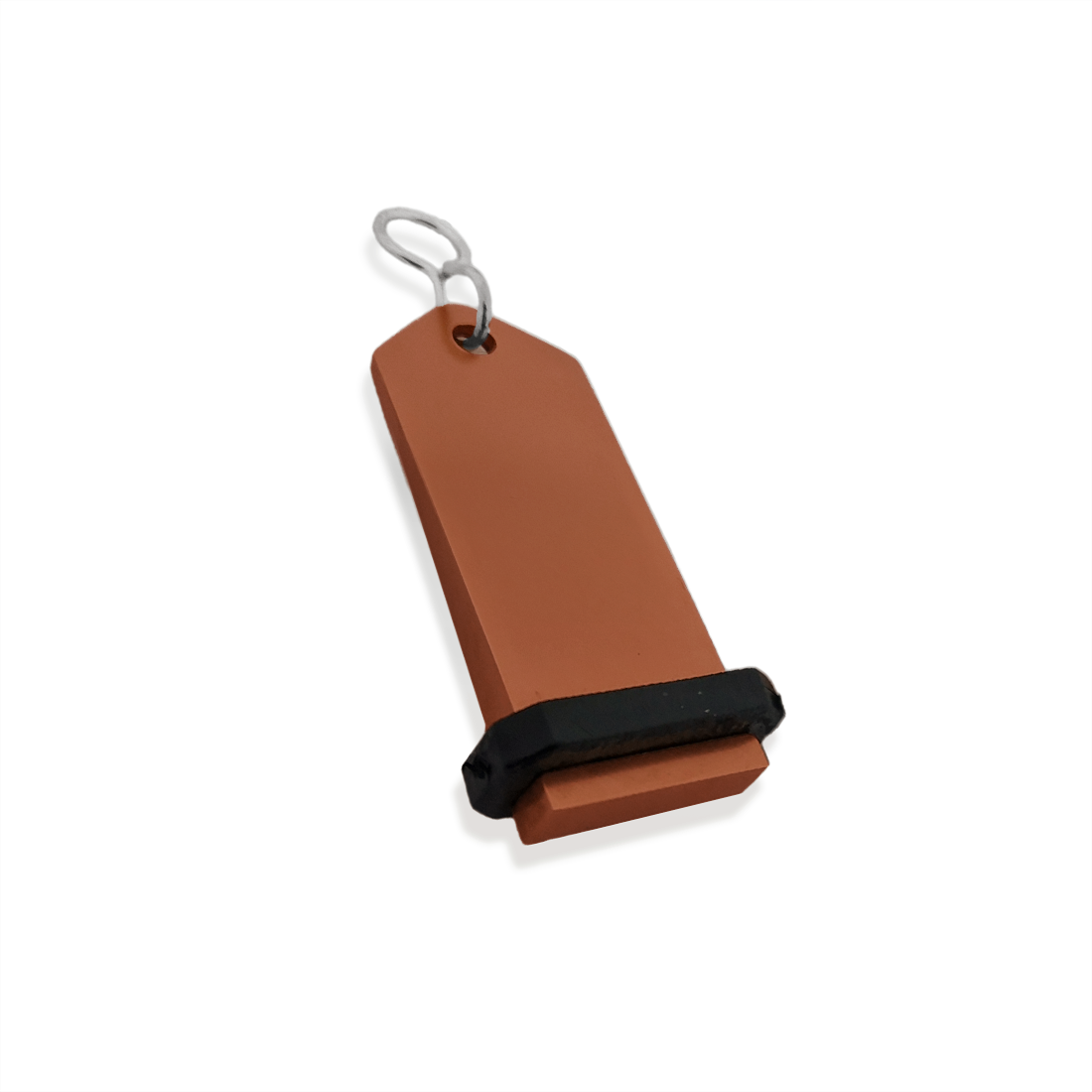 Medium Bronze Aluminium Key Tag Rectangle 75x30mm With A silver S-hook Fastener and Black Rubber Ring Side View